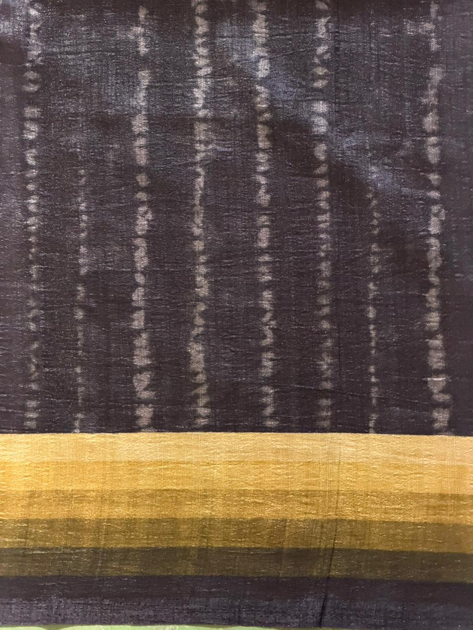 Black tusser silk saree- PBR44A