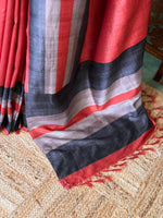 Brick red tusser silk saree- PBR44D