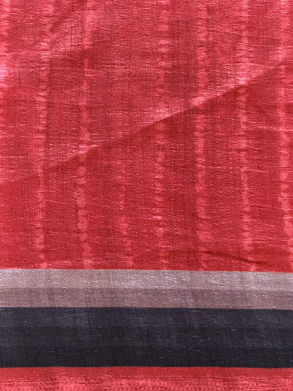 Brick red tusser silk saree- PBR44D