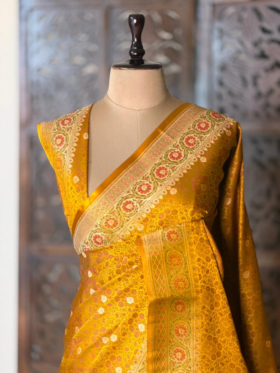 Dark yellow pure Jamwar Tanchui banarasi saree: PBR56D3