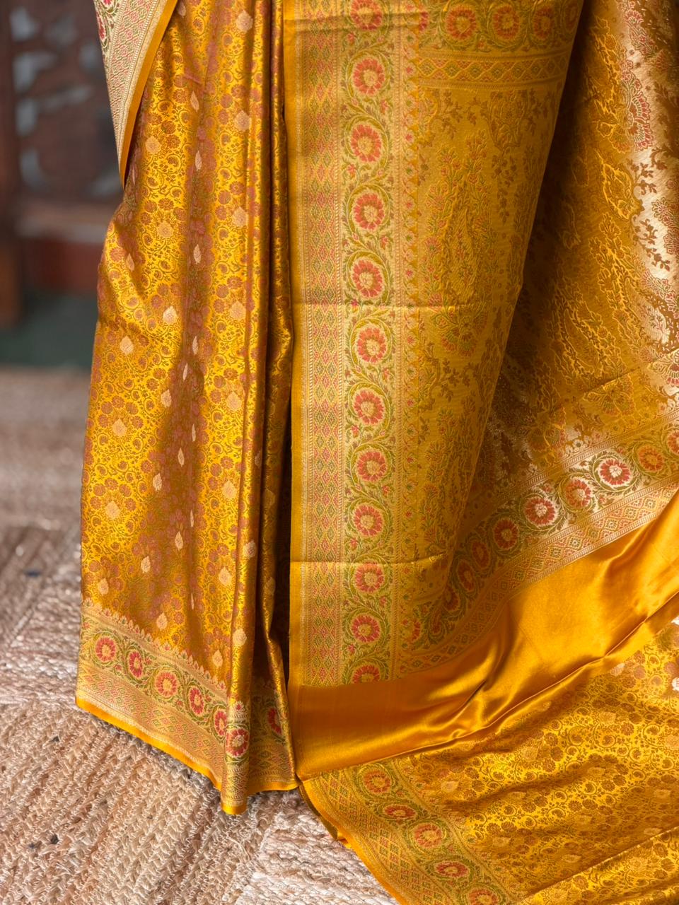 Dark yellow pure Jamwar Tanchui banarasi saree: PBR56D3