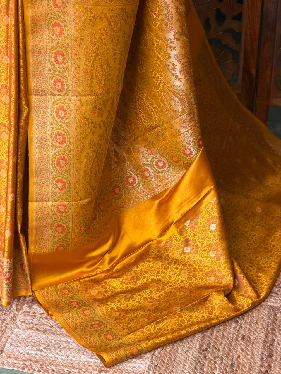 Dark yellow pure Jamwar Tanchui banarasi saree: PBR56D3