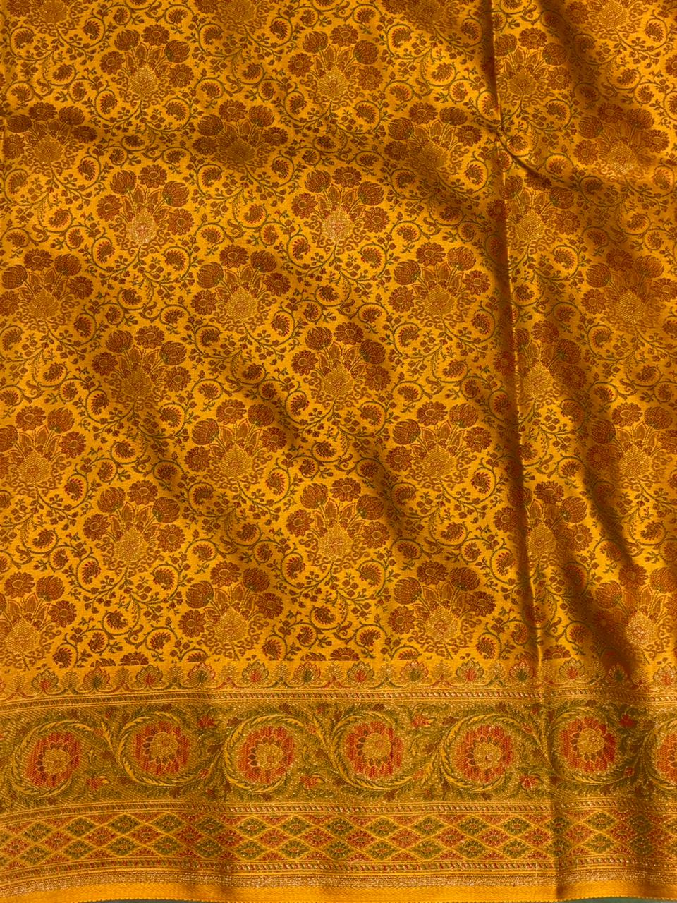Dark yellow pure Jamwar Tanchui banarasi saree: PBR56D3