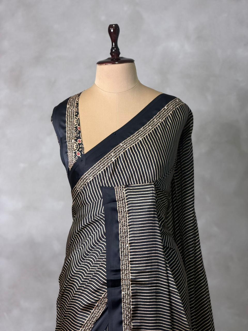 Black crepe silk saree- PBR46