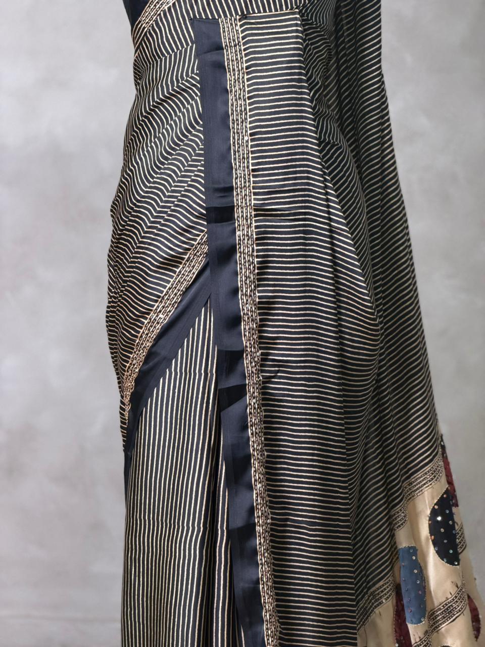 Black crepe silk saree- PBR46
