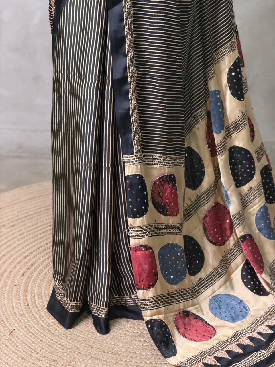 Black crepe silk saree- PBR46