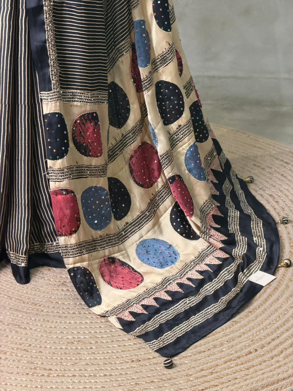 Black crepe silk saree- PBR46