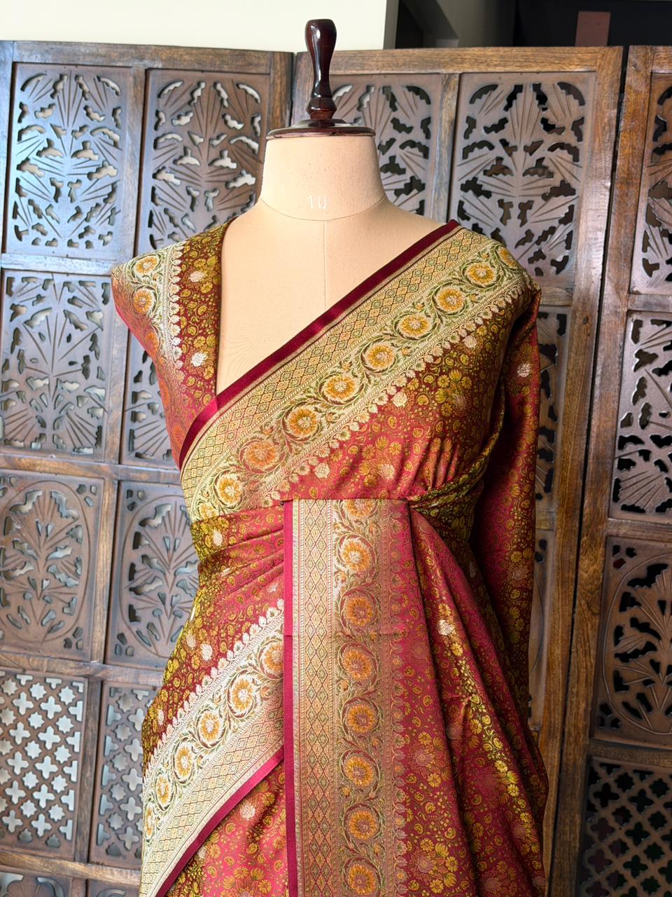 Maroon pure Jamwar Tanchui banarasi saree: PBR56D2