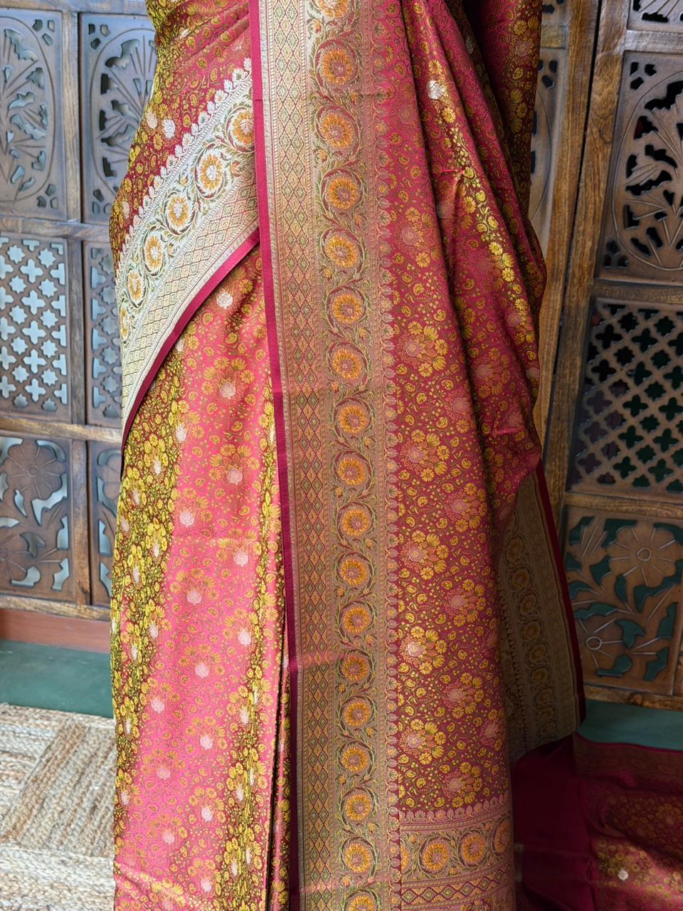 Maroon pure Jamwar Tanchui banarasi saree: PBR56D2
