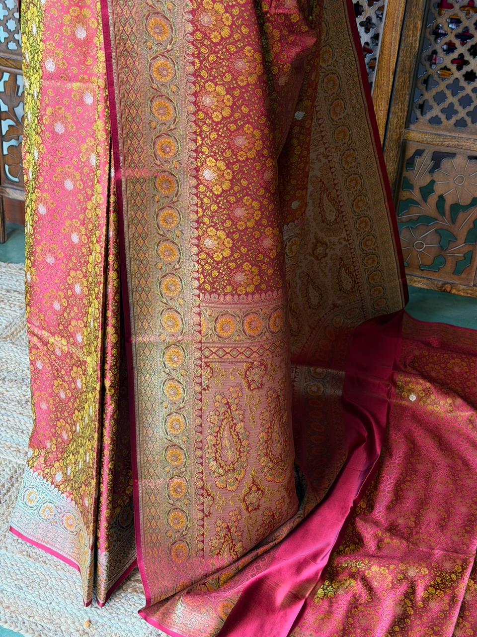 Maroon pure Jamwar Tanchui banarasi saree: PBR56D2