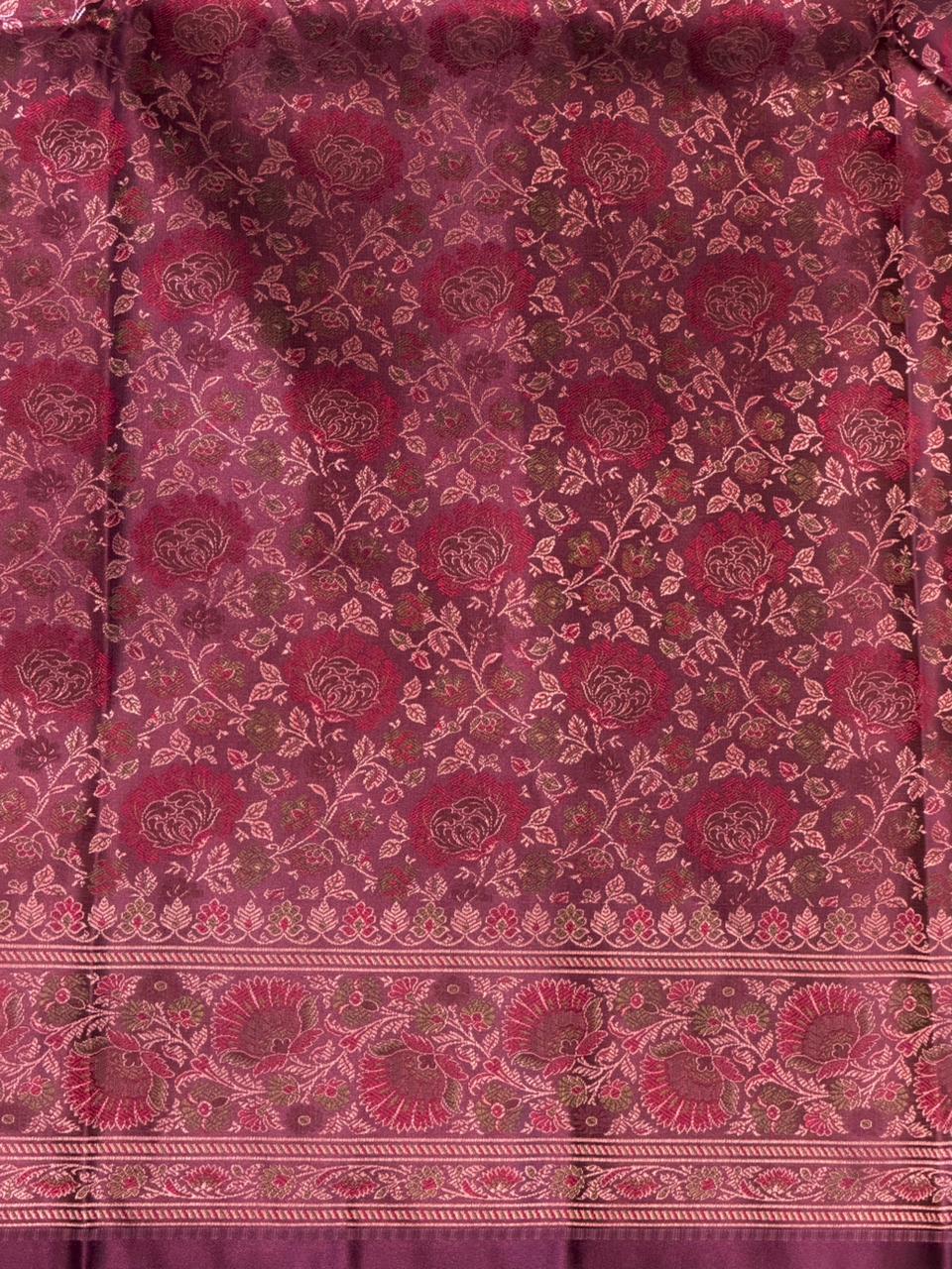 Deep maroon pure Jamwar Tanchui banarasi saree: PBR56E2