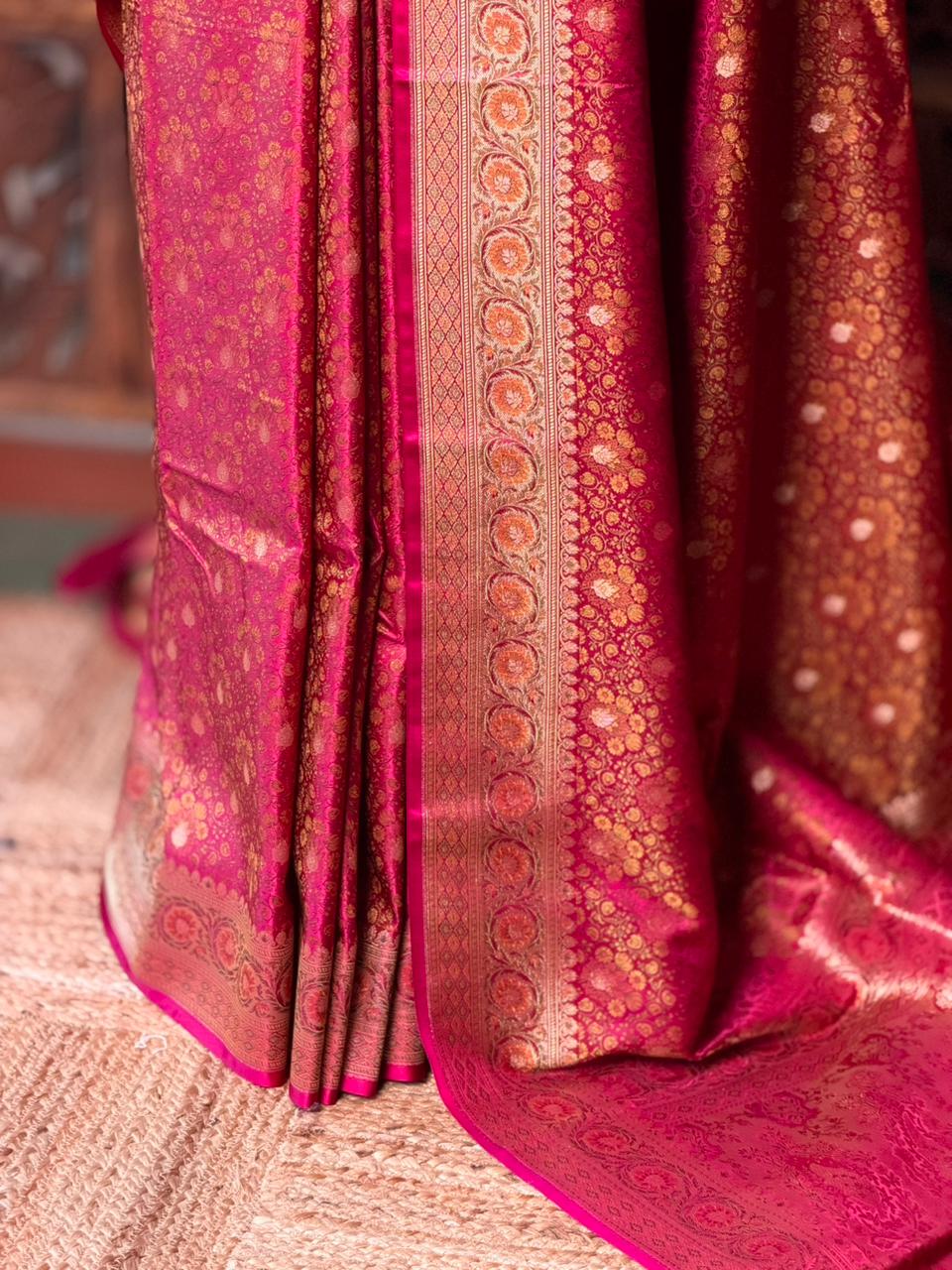 Deep Magenta pure Jamwar Tanchui banarasi saree: PBR56D1