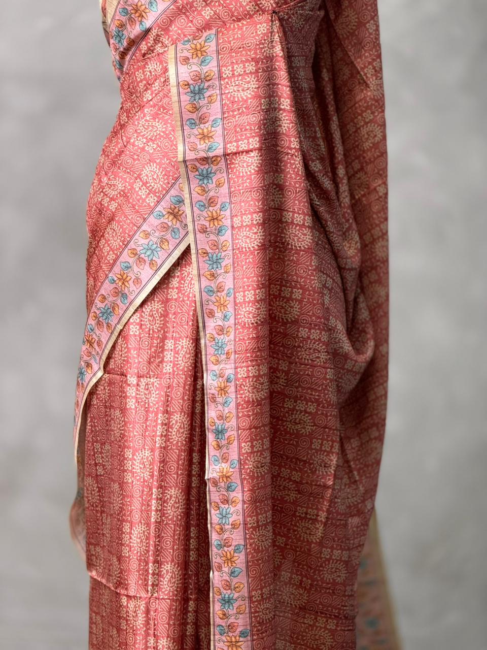 Earthy peach semi tusser saree- PBR45A