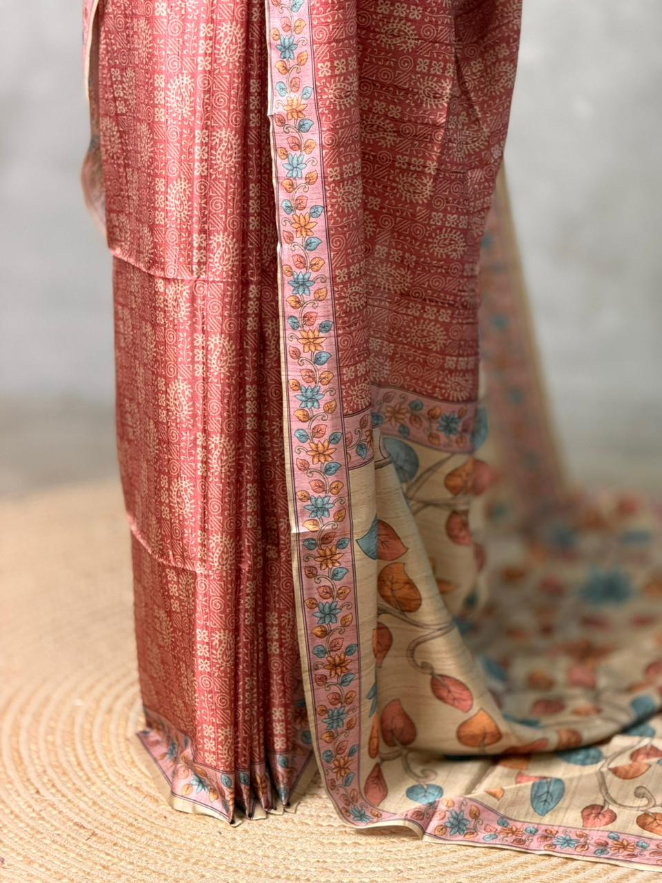 Earthy peach semi tusser saree- PBR45A