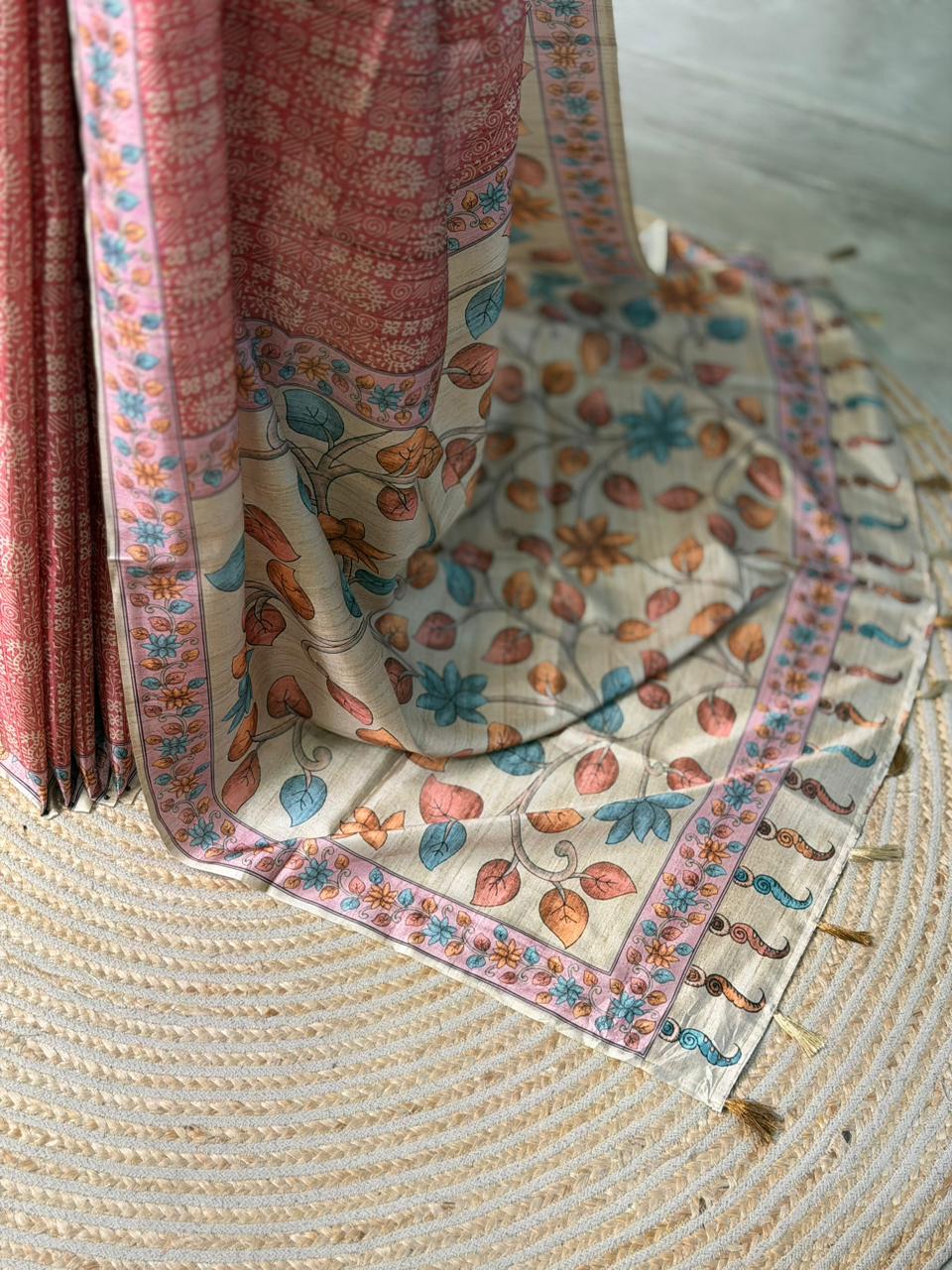 Earthy peach semi tusser saree- PBR45A