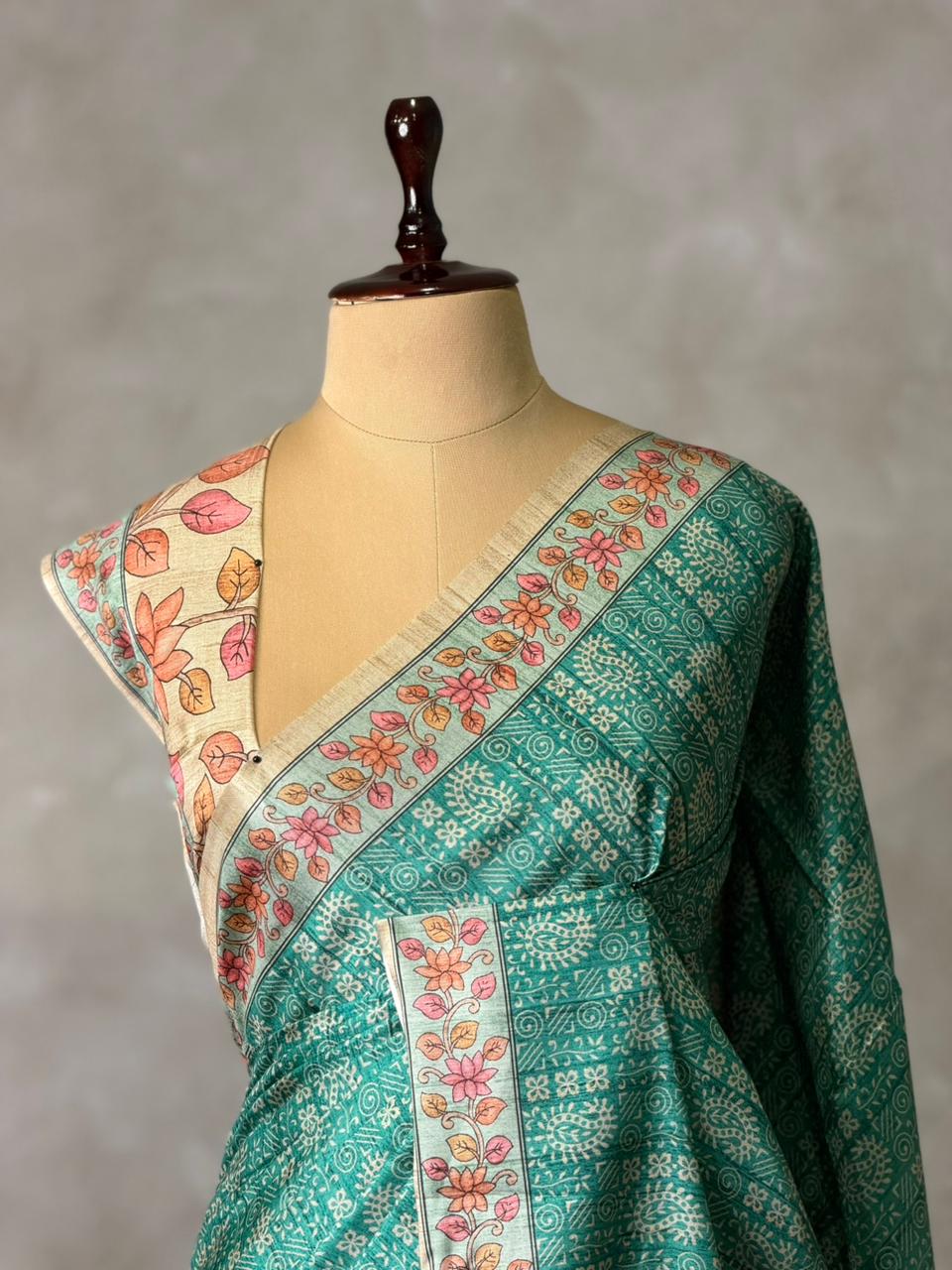 Blue semi tusser saree- PBR45B