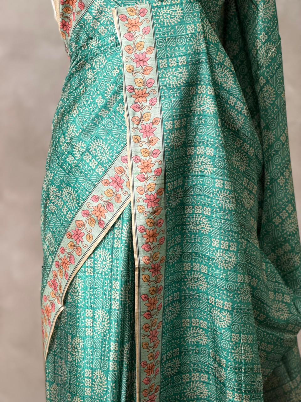 Blue semi tusser saree- PBR45B