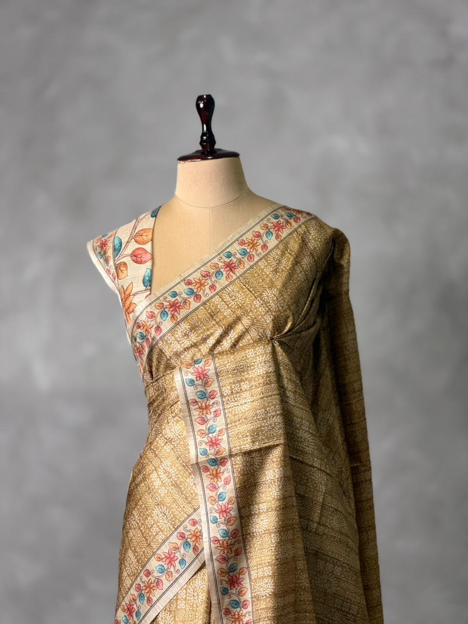 Olive Green semi tusser saree- PBR45C