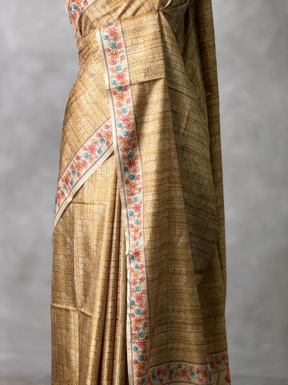 Olive Green semi tusser saree- PBR45C