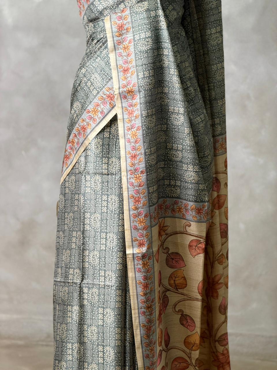 Grey semi tusser saree- PBR45E