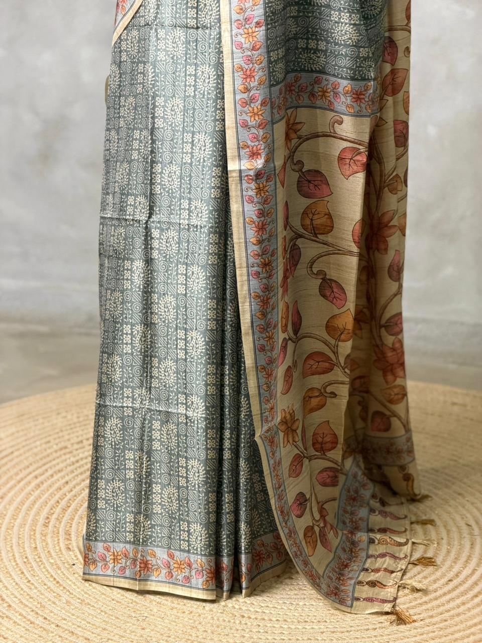 Grey semi tusser saree- PBR45E