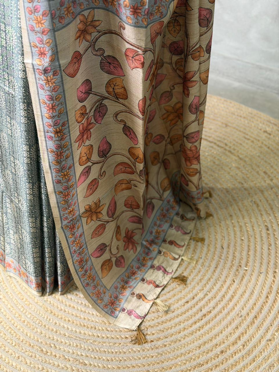 Grey semi tusser saree- PBR45E