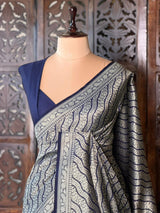Deep blue Katan Banarasi silk saree - RAZ3I