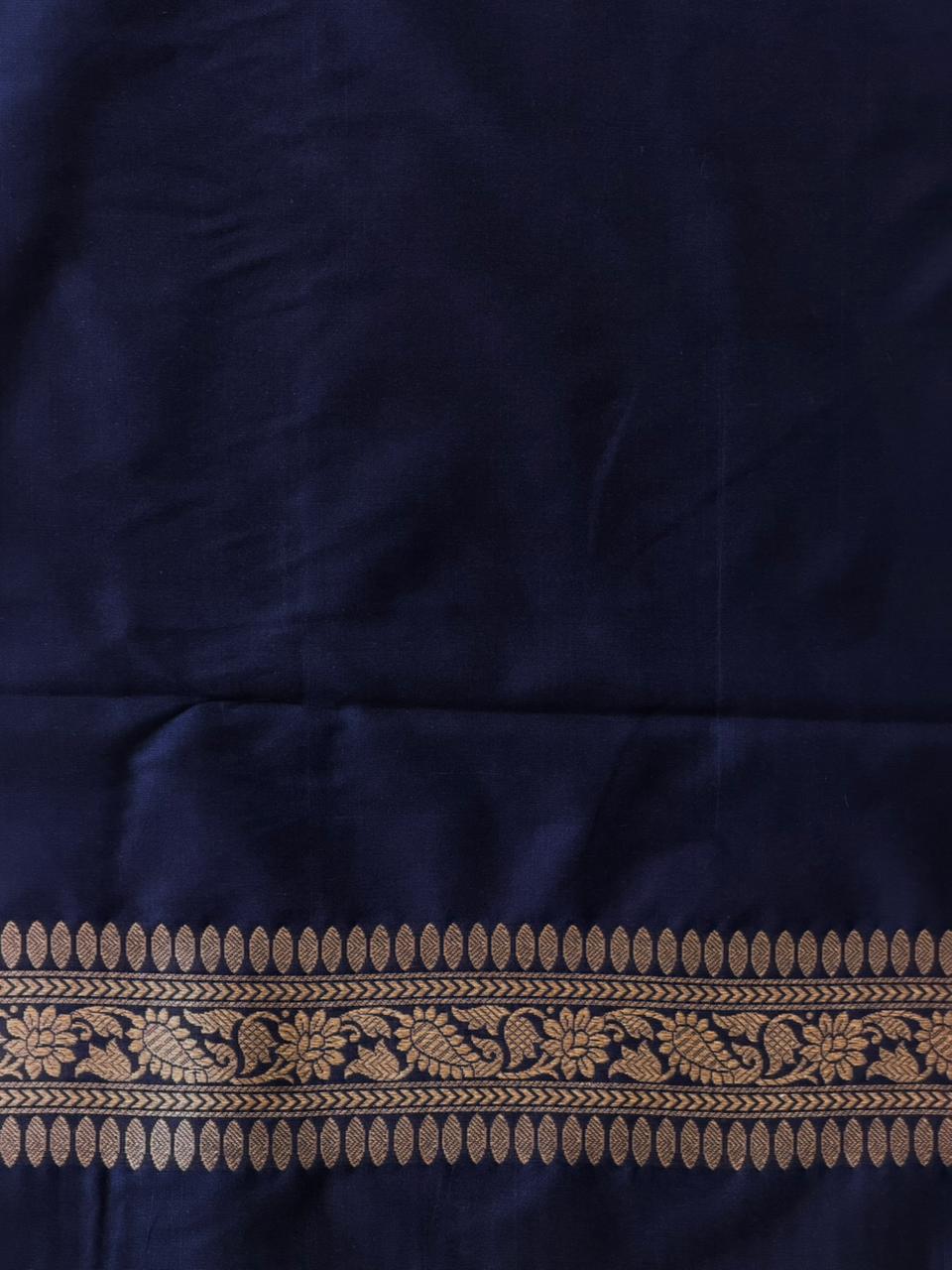 Deep blue Katan Banarasi silk saree - RAZ3I
