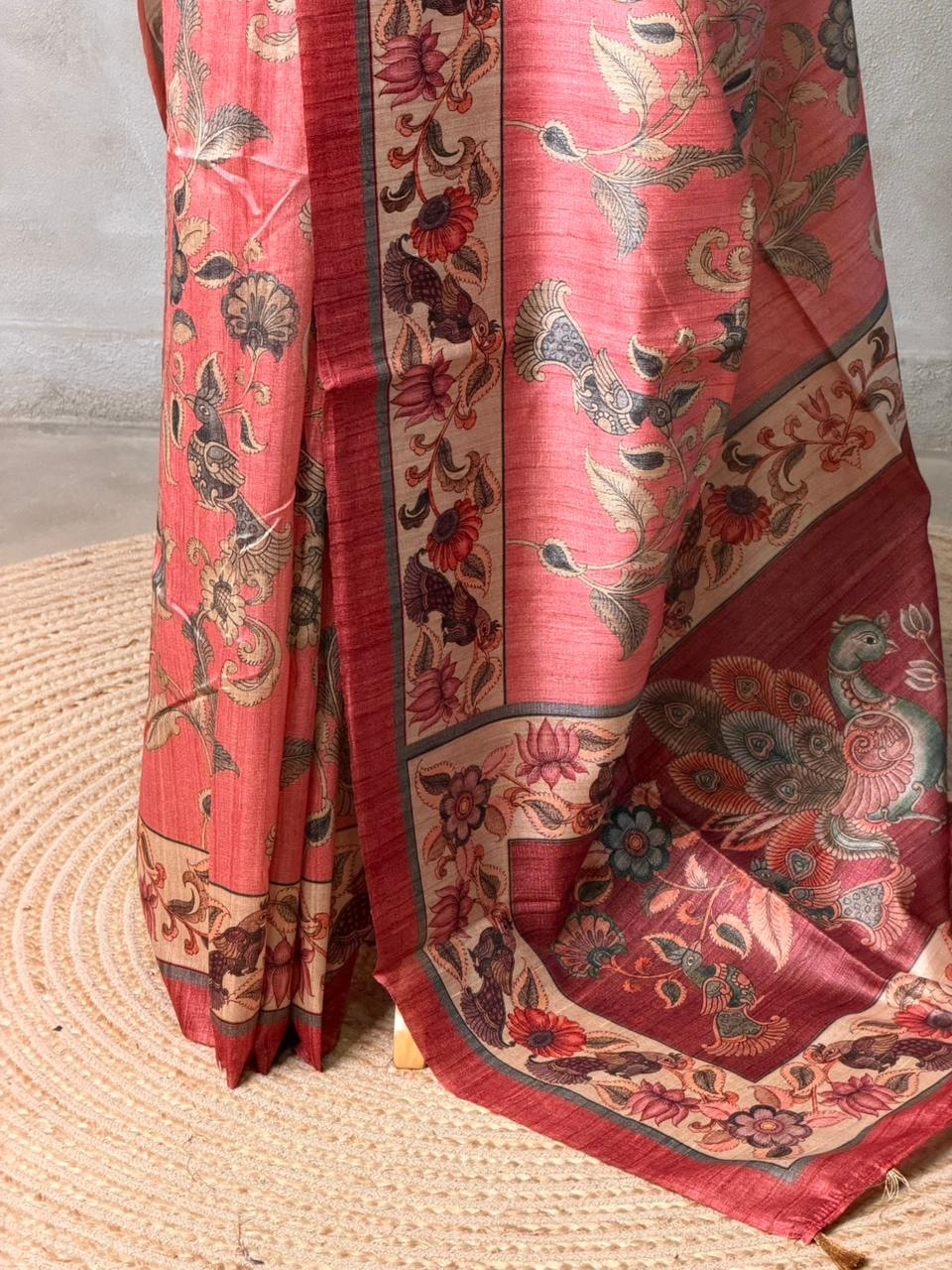 Peach semi tusser saree- PBR45F