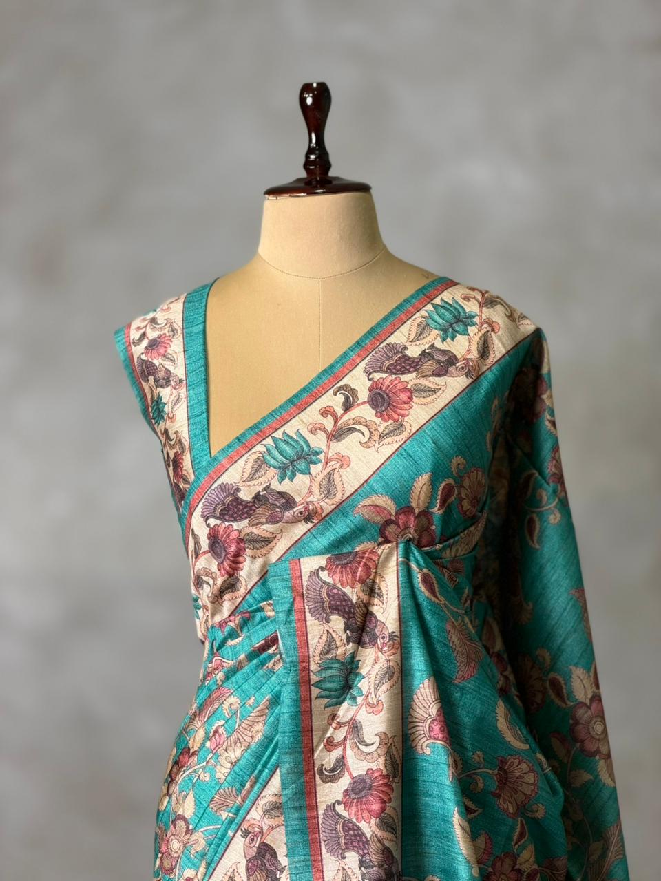 Blue semi tusser saree- PBR45G