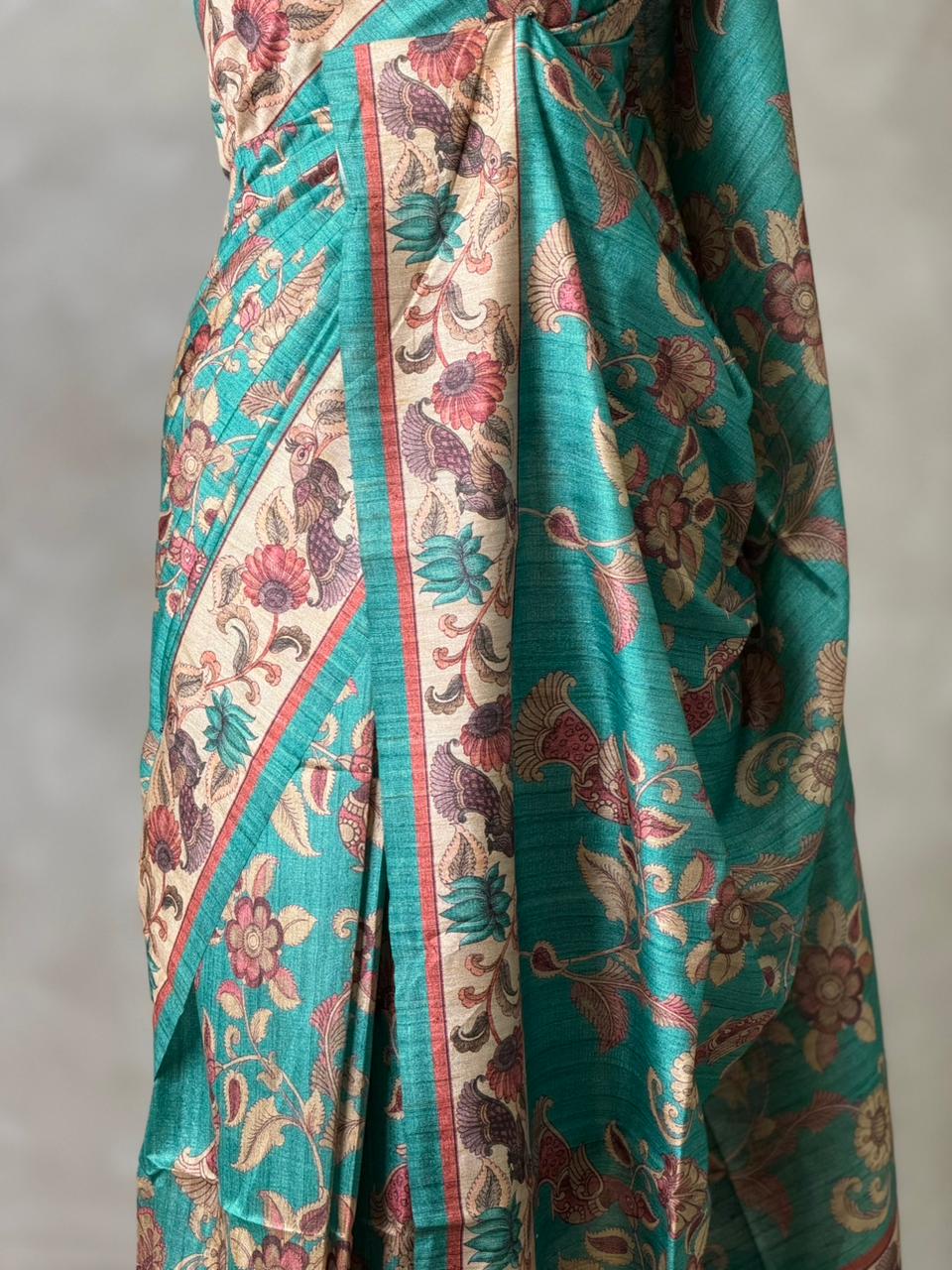 Blue semi tusser saree- PBR45G