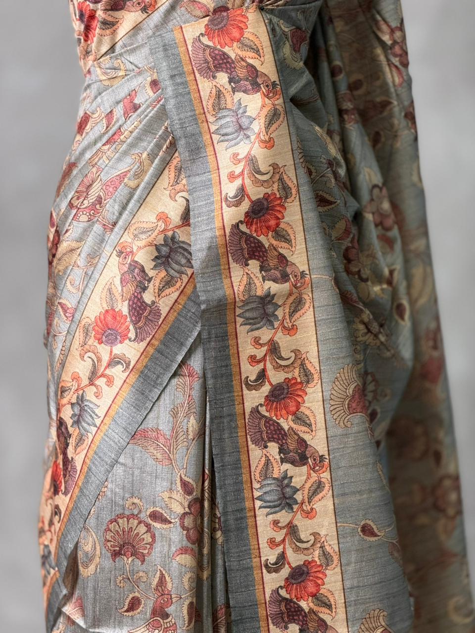 Grey semi tusser saree- PBR45H