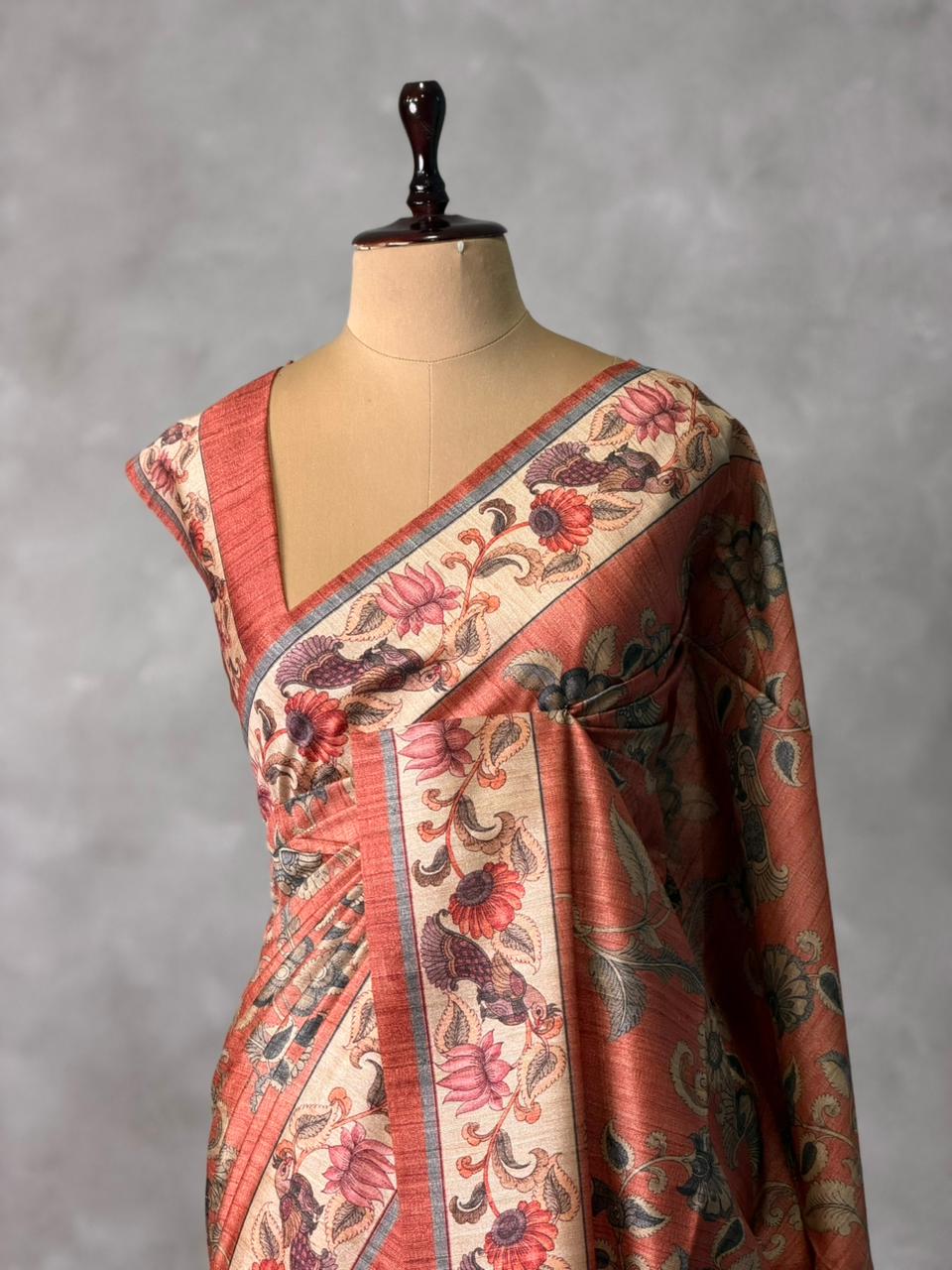 Earthy peach semi tusser saree- PBR45I