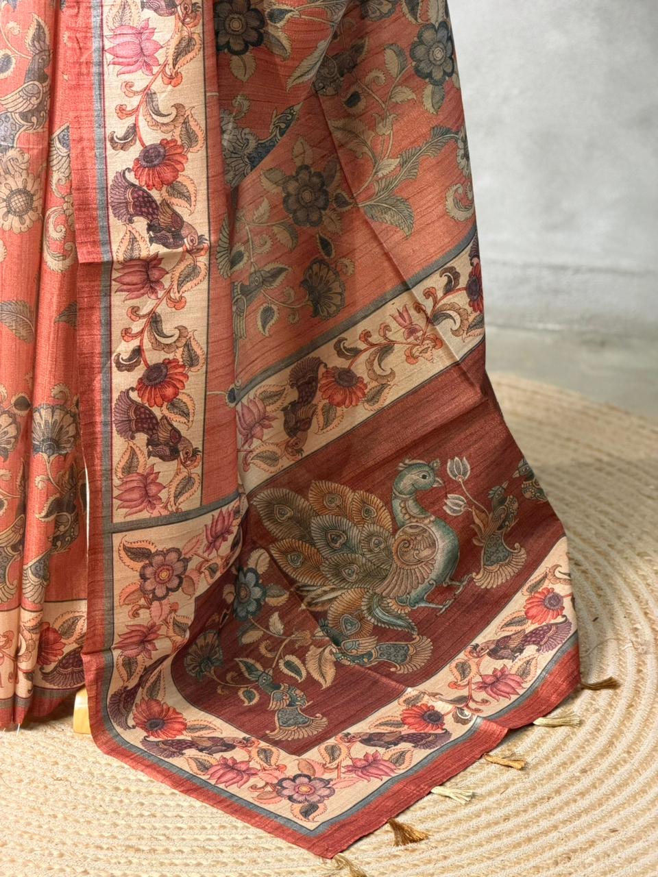 Earthy peach semi tusser saree- PBR45I