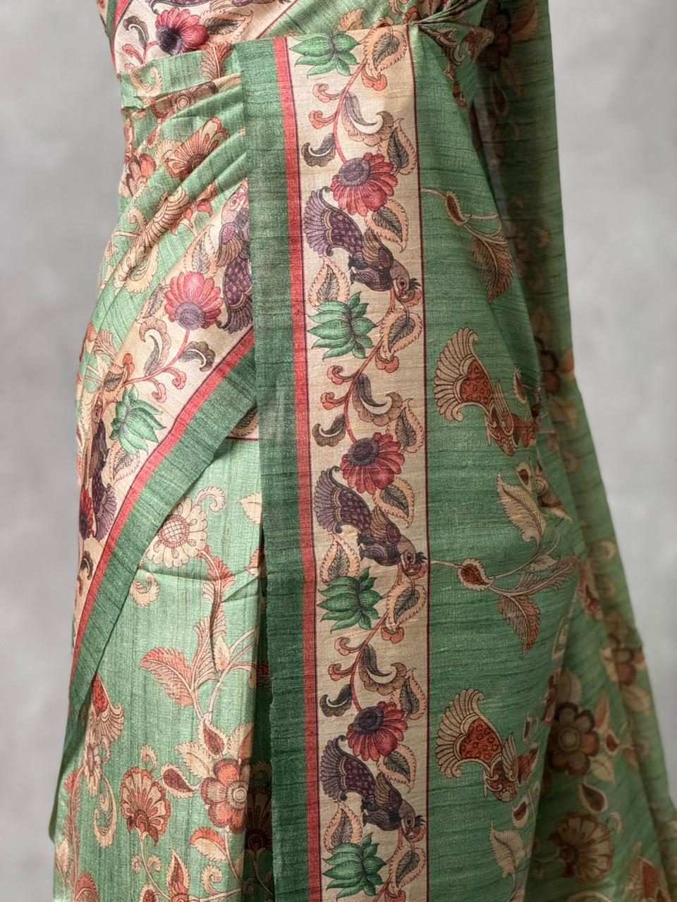 Green semi tusser saree- PBR45J