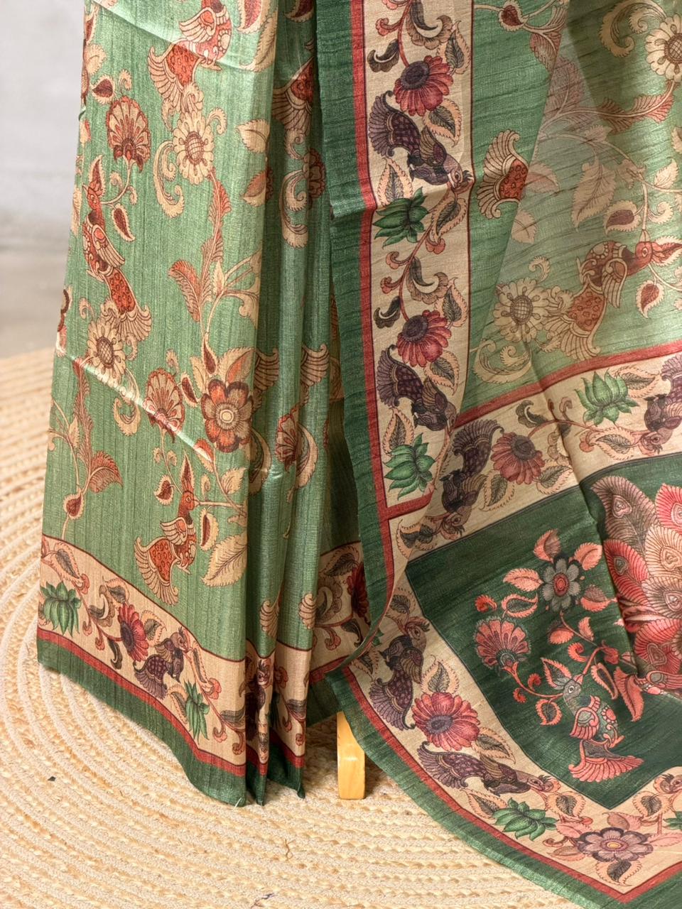 Green semi tusser saree- PBR45J