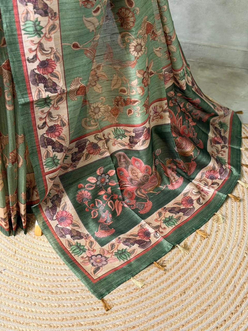 Green semi tusser saree- PBR45J