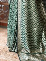 Dark Green Katan Banarasi silk saree - RAZ3W