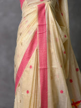 Sandal jamdani cotton silk saree- PBR47D