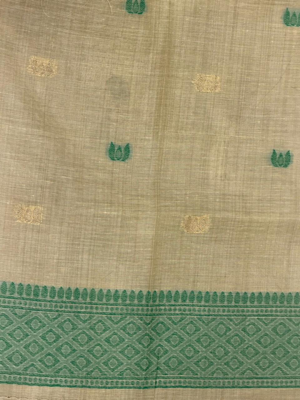 Sandal jamdani cotton silk saree- PBR47E