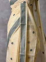 Sandal jamdani cotton silk saree- PBR47F