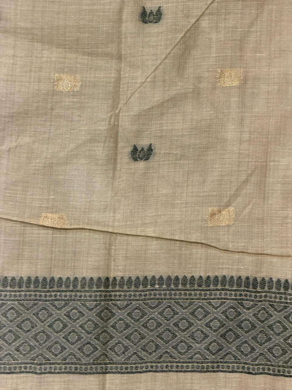 Sandal jamdani cotton silk saree- PBR47F