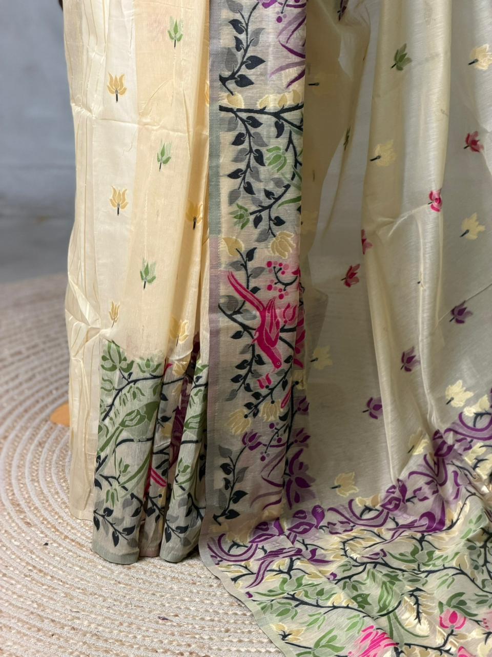 Sandal jamdani cotton silk saree- PBR47