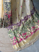 Sandal jamdani cotton silk saree- PBR47