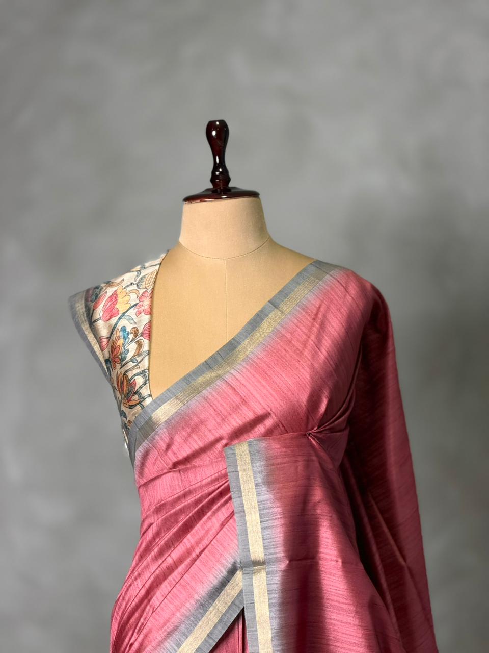 onion Pink semi tusser saree- PBR28D5