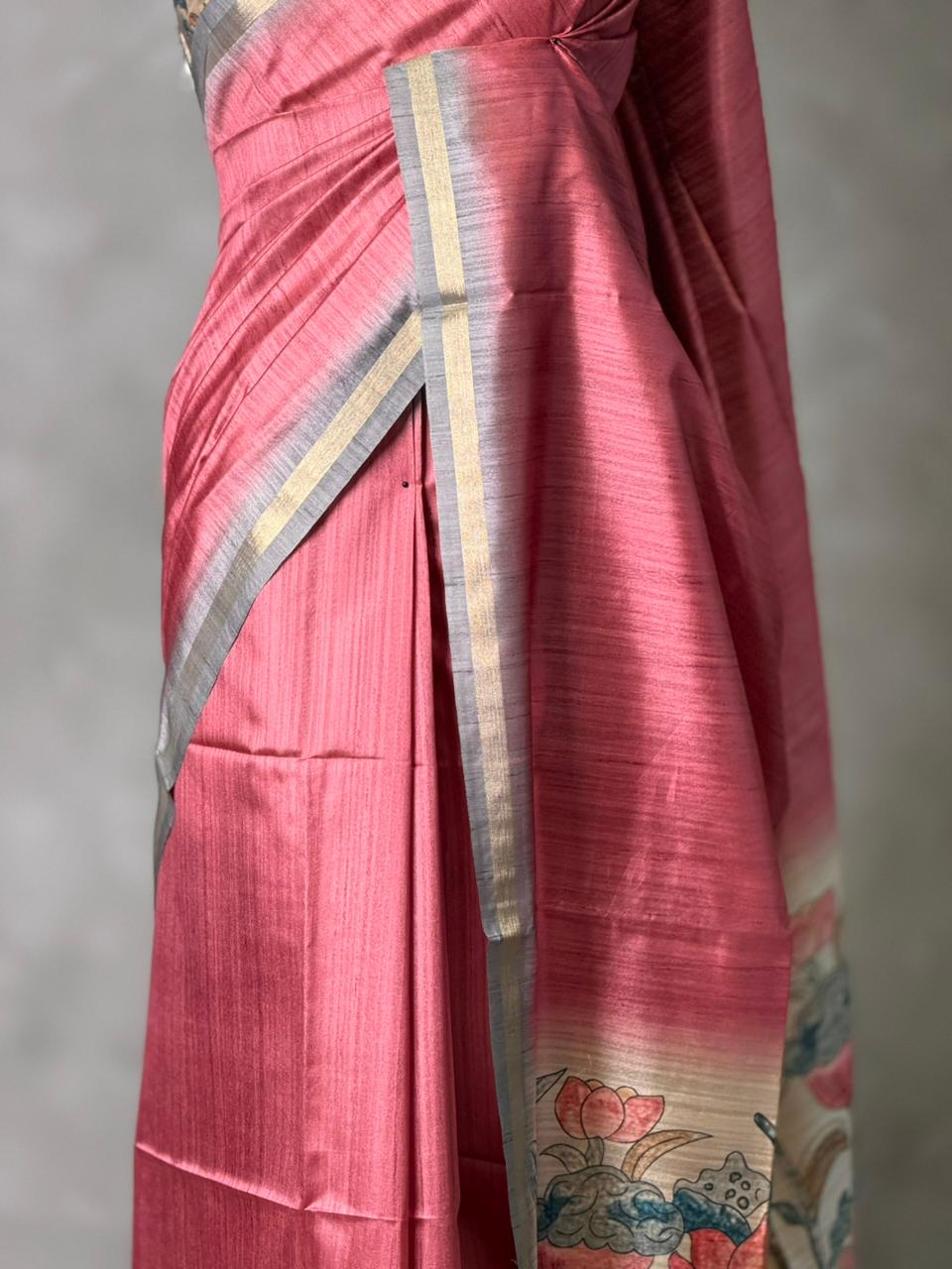 onion Pink semi tusser saree- PBR28D5