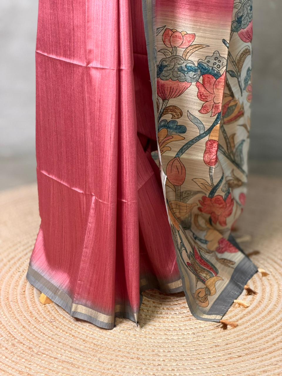 onion Pink semi tusser saree- PBR28D5