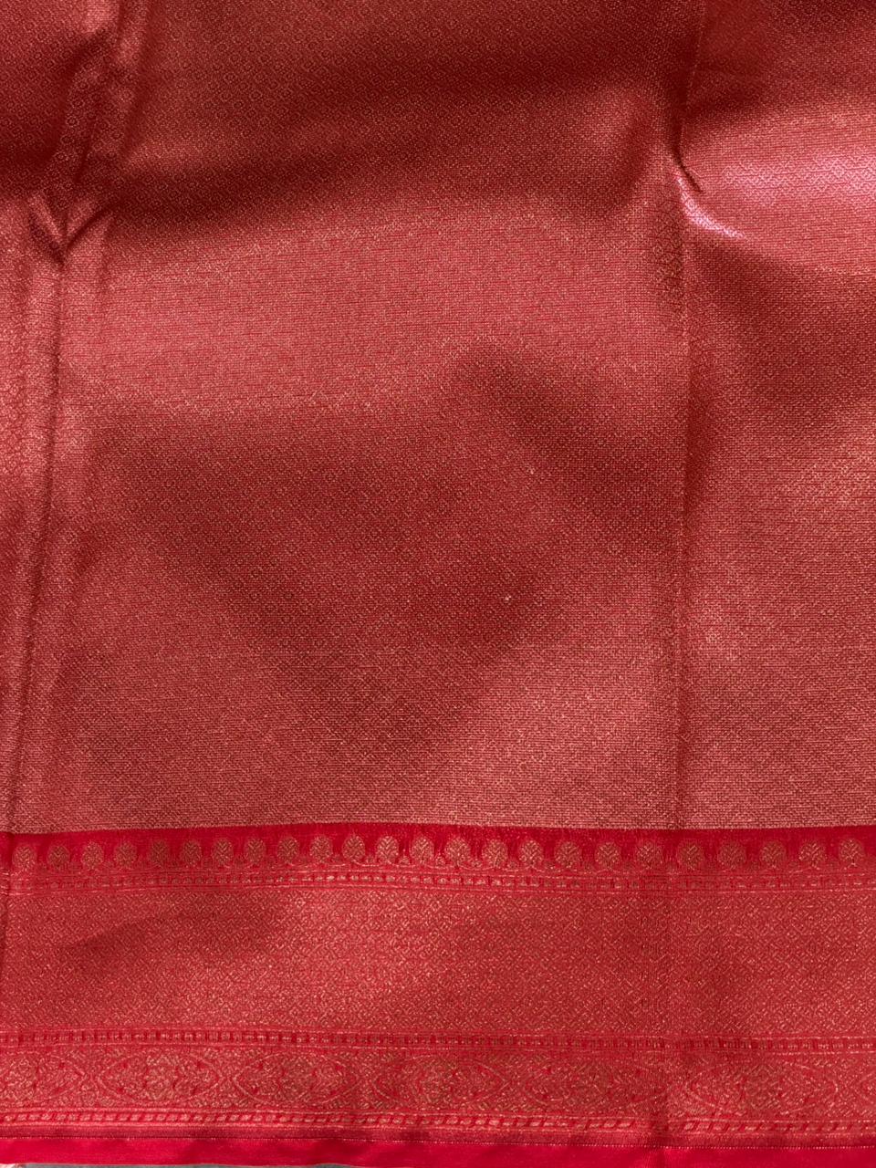 Sandal and Red khadial tissue Banarasi silk saree - RAZ5