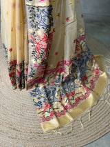 Sandal jamdani cotton silk saree- PBR47A