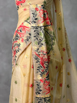 Sandal jamdani cotton silk saree- PBR47B